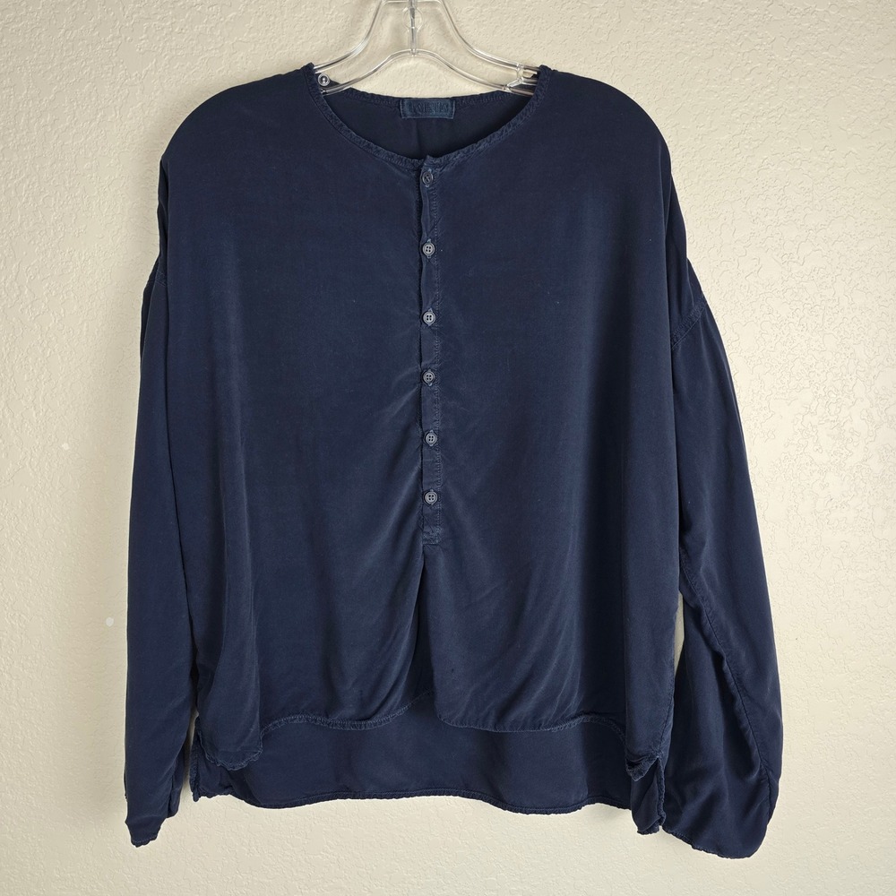 CP Shades Womens Navy Rayon Long Sleeve Button Down Shirt Top Small Lagenlook